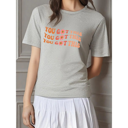 Women's Inspirational "You Got This" Flower Print T-shirt Short Sleeve Loose Casual Motivational Top Positive Boho Style