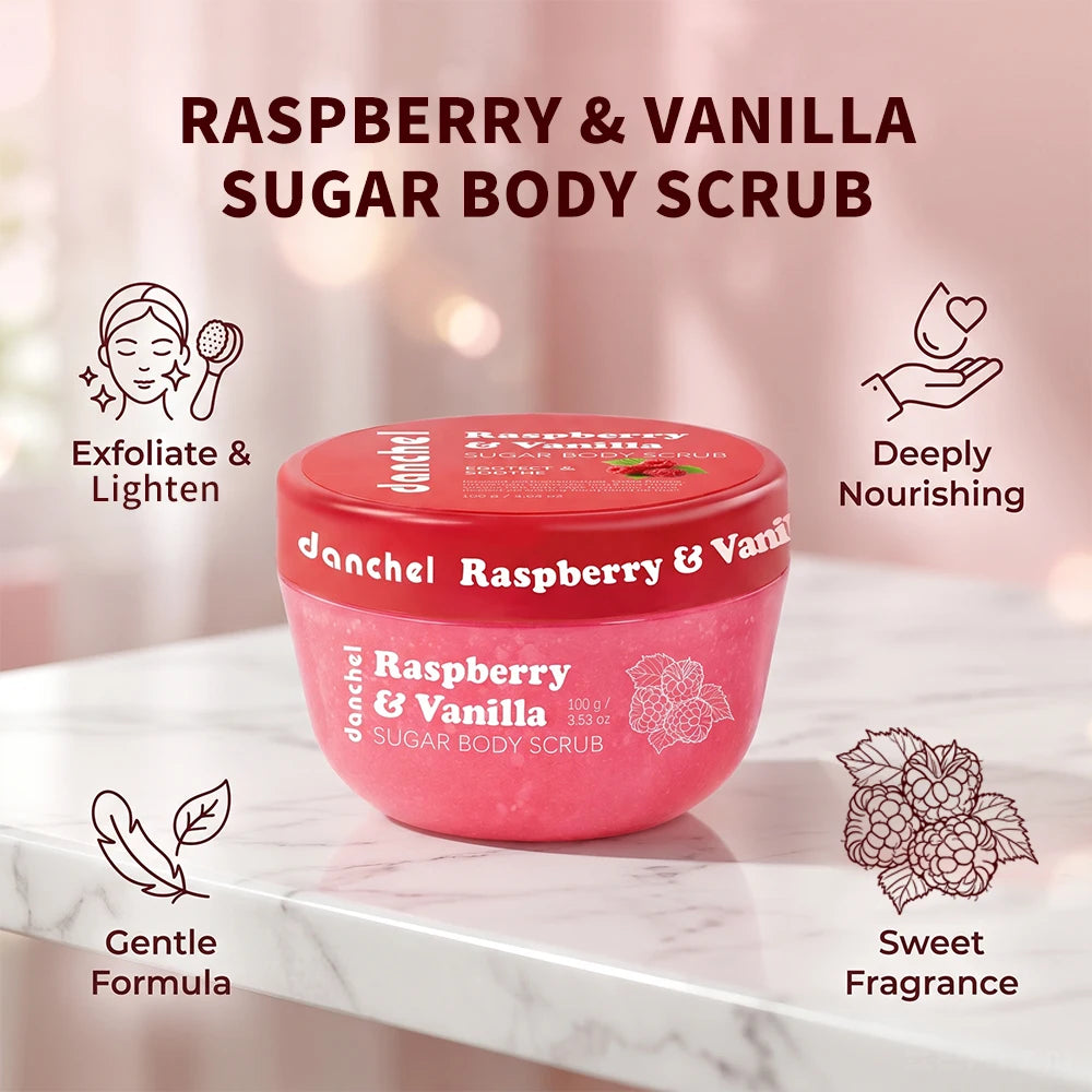 Raspberry Vanilla Sugar Body Scrub Gentle Exfoliation Remove Dead Skin Smooth Soothed Skin Soft Fragrance Shower Body Care
