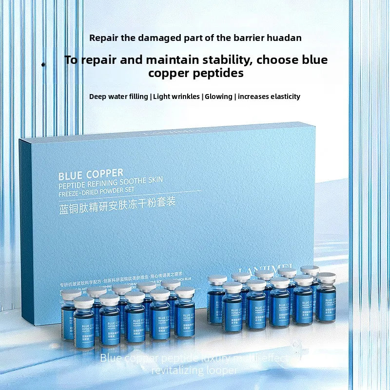Blue Copper Peptide Freeze-Dried Powder Set Oligopeptide Anti Wrinkle Essence Shrink Pores Acne Treatment Skincare Serum 20pcs Halalzen