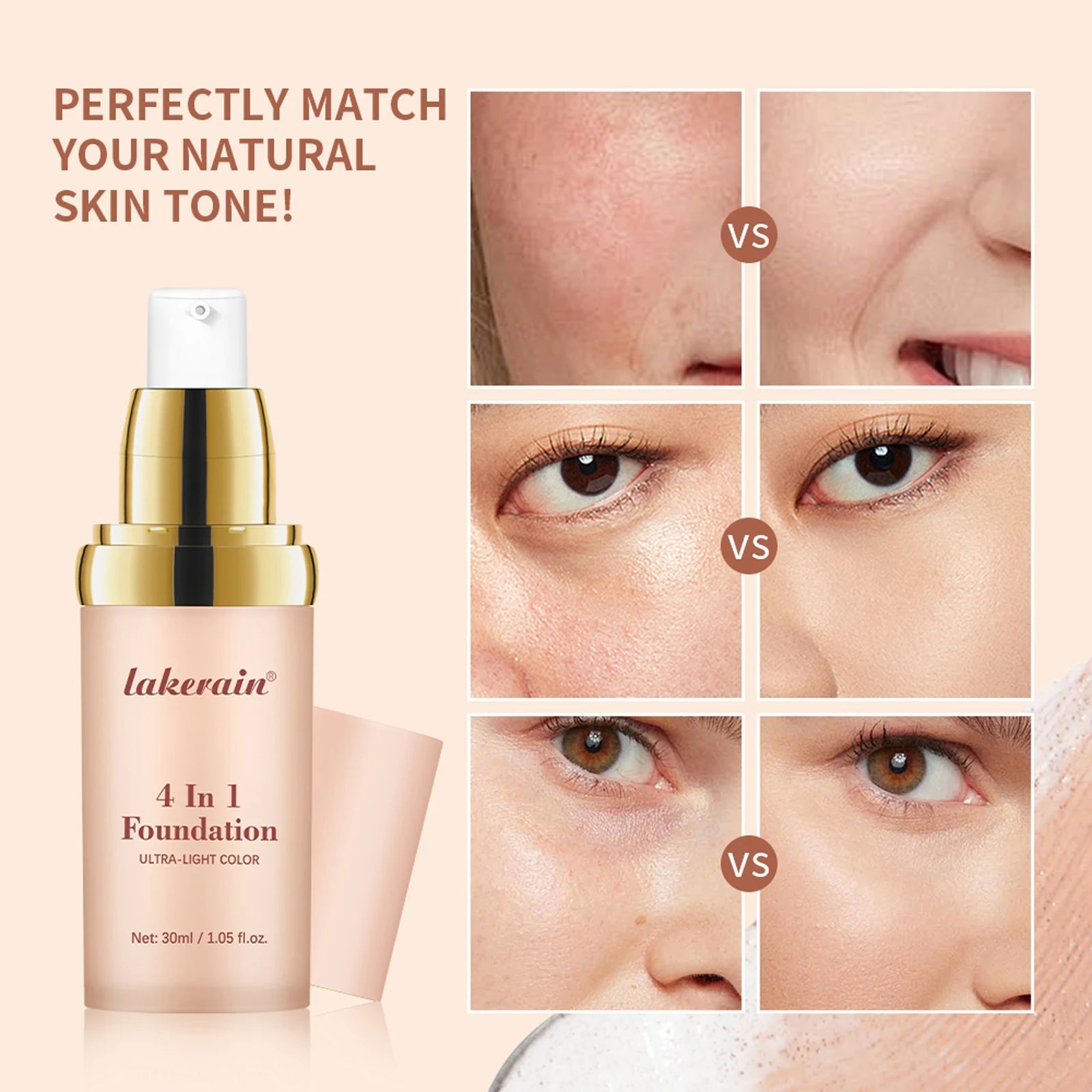 4 In 1 Color Changing Foundation Moisturizer Longwearing Waterproof Concealer Even Skin Toning Sunscreen Spf 30 Whitening Makeup Halalzen