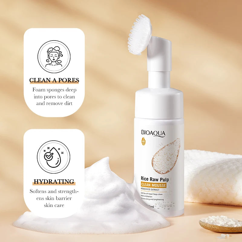 BIOAQUA White Rice Facial Cleanser Whitening Deep Cleansing Face Massage Moisturizing Anti-aging Face Wash Foam Facial Cleanser Halalzen
