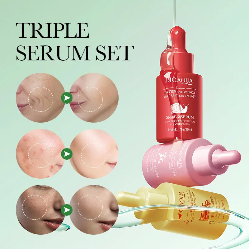 3pcs/set BIOAQUA Vitamin C Retinol Hyaluronic Acid Serum Moisturizing Whitening Anti Wrinkle Facial Essence Skin Care Sets Halalzen