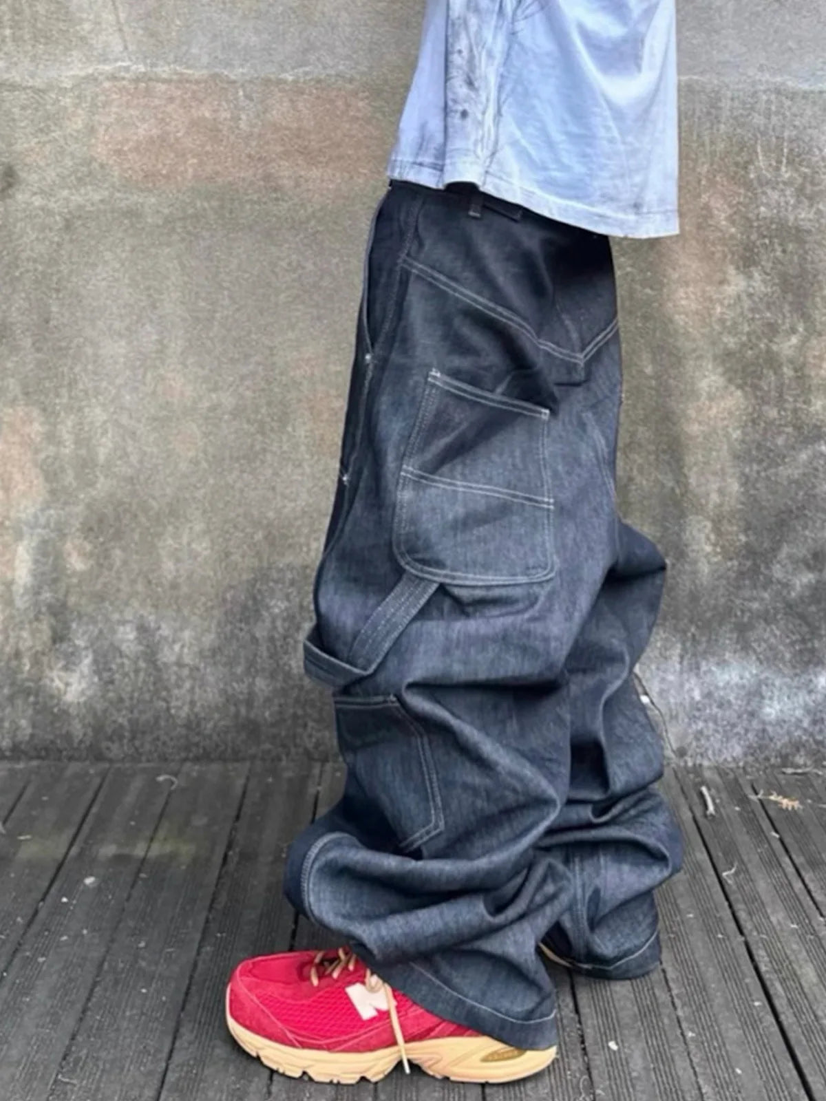 MIJKO Straight Blue Jeans Workwear Multi Pocket Embroidery Original Cow Trousers Comfortable Silhouette for Men and Women HALALZEN