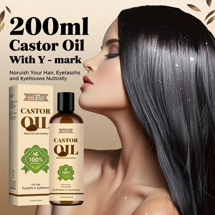 100% Pure Castor Oil 200ml - For Hair Growth, Eyelashes & Eyebrows, Moisturizing Treatment to Strengthen & Repair Split Ends