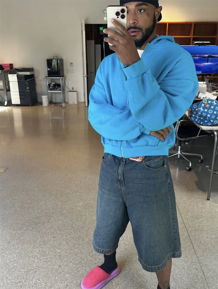 Loose Justin Bieber SKYLRK Embroidery Blue Hoodie Men Women Heavy Fabric Hooded Pullover