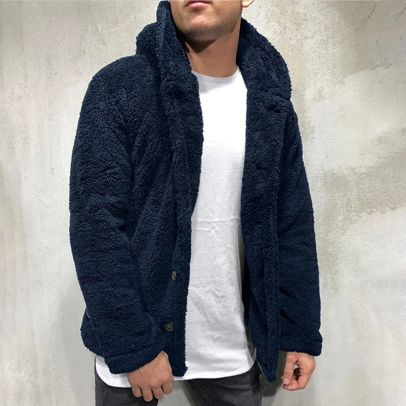 Stylish Hooded Coat Cozy Winter Coat Hooded Cold Resistant Buttons Closure Thicken Warm Men Coat Outdoor Jacket