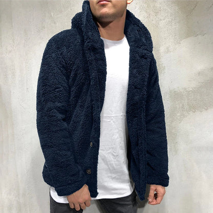 Stylish Hooded Coat Cozy Winter Coat Hooded Cold Resistant Buttons Closure Thicken Warm Men Coat Outdoor Jacket