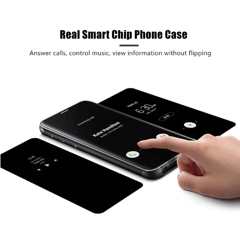 For Samsung Galaxy S10 S24 Plus Window View Clear Mirror Intelligent Protective Cover Flip-free Smart Chip Flip Leather Cases