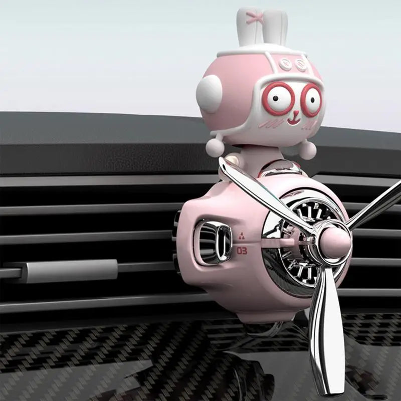 Car Perfume Diffuser Plane Bobblehead Bunny Pilot Aromatherapy Scent Diffuser Automotive Air Outlet Fan Decoration Rotating
