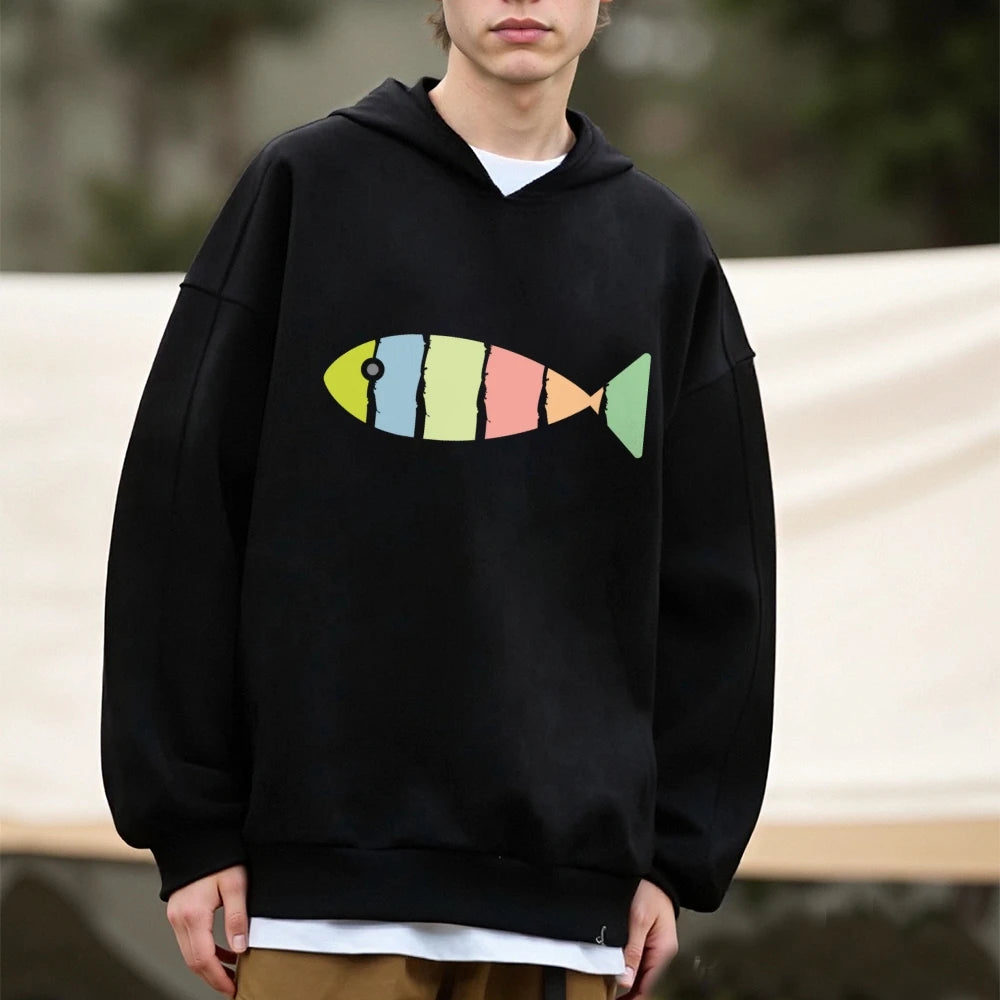 Fish Graphic Sweatshirts Retro Trendy Hoodies Y2K Versatile Stylish Clothe Street Fashion Womens Sweater Casual Daily Fit Unisex
