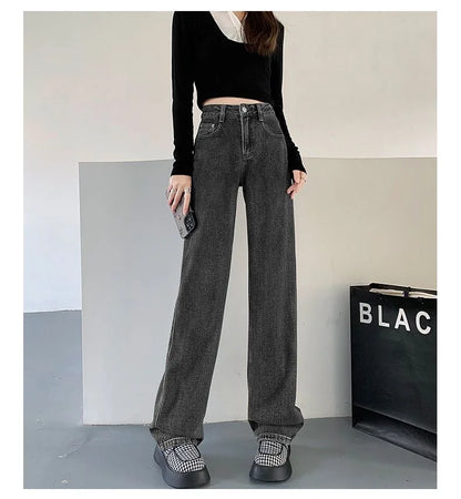 New Autumn And Winter Styles Suitable For All Seasons Basic Jeans For Women High Waist Retro Wide Leg Versatile And Casual Jeans