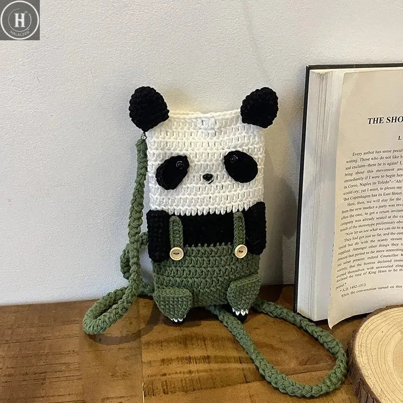 Crochet Shoulder Bag Creative Mobile Phone Bag Lion Knitted Handbag Adorable Cartoon Wool Knitting Bag For Young Women Casual HALALZEN