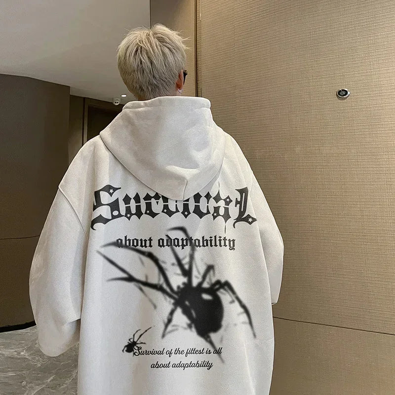 Autumn Gothic Spider Printed Hooded Sweatshirts Hombre Harajuku Streetwear Graphic Suede Hoodies Aesthetic Oversized Y2K Hoody