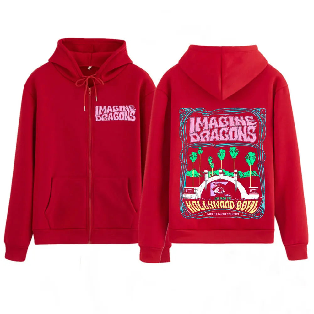Imagine Dragons Band Loom World Tour 2025 Harajuku Zipper Sweatshirt Men's Long-sleeved Fashion Hoodie Casual Zipper Tracksuit