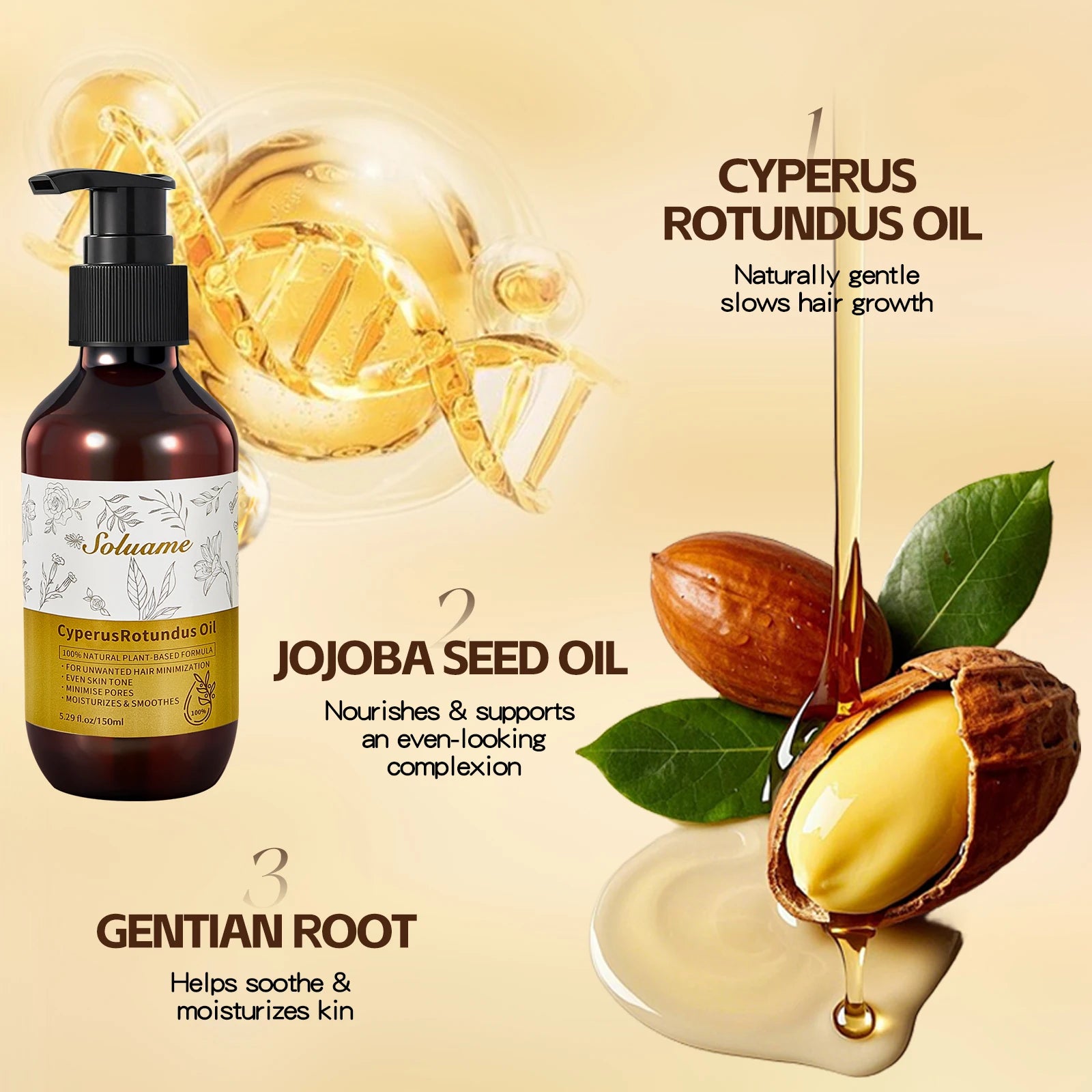Cyperus Rotundus Oil, Reduces Body Hair Growth, Gentle and Non-Irritating, Cools the Skin & Post-Shave Oil