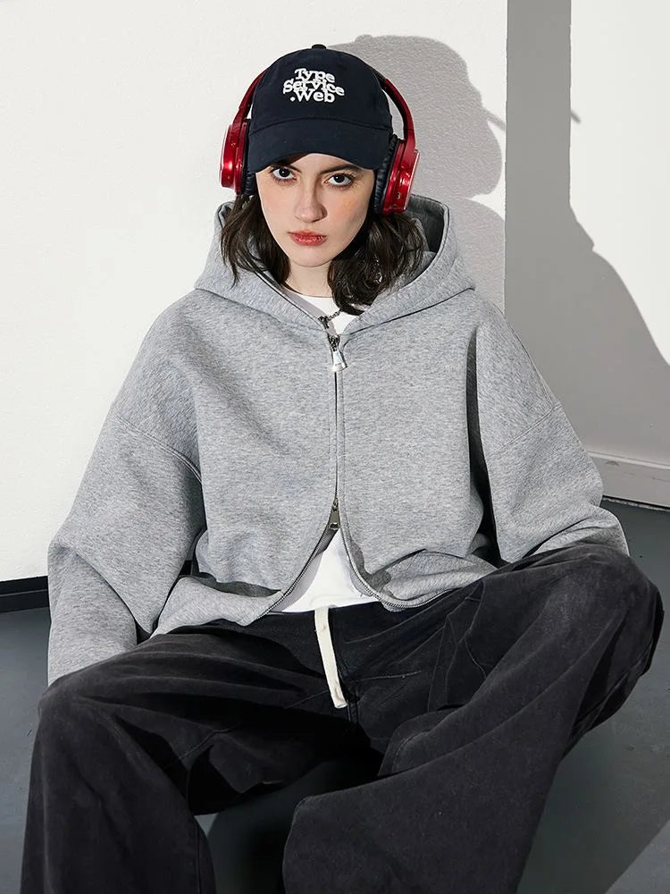 Dammode Varm Huva Jacka Höst Vinter Grå Långärmad Ficka Dubbel Dragkedja Jacka Pendlar Vardaglig Damjacka