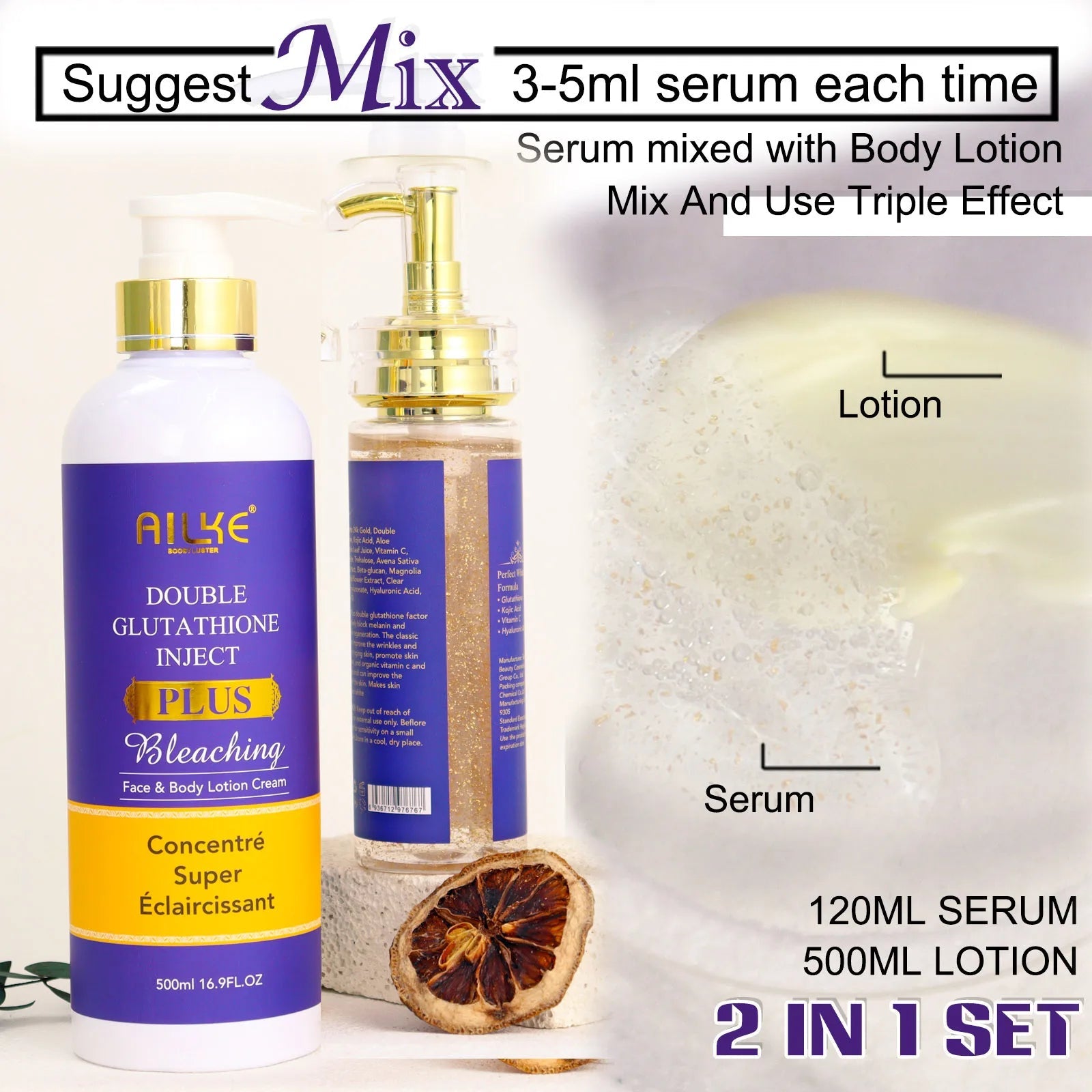 AILKE Glutathione PLUS Whitening Skin Care Set, Moisturizing, Even Skin Tone, Improve Dark, Black Skin, Reduce Spots, Freckle Halalzen