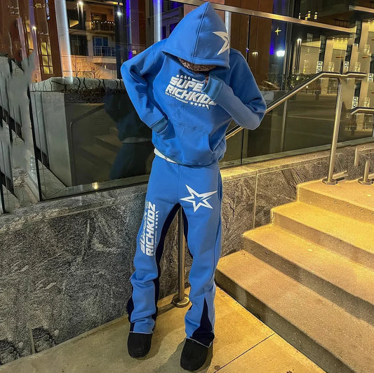 Autumn/Winter Y2K Hoodie Suit Flared Trousers Oversized Men's clothing Fashion Trend High Street Pants Casual Oversized Sets