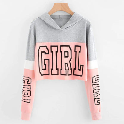 Women Sexy Cropped Hoodies Long Sleeve Letter Printed Drawstring Hooded Pullover Tops Girls Basic Crop Tops Y2k Clothes Women