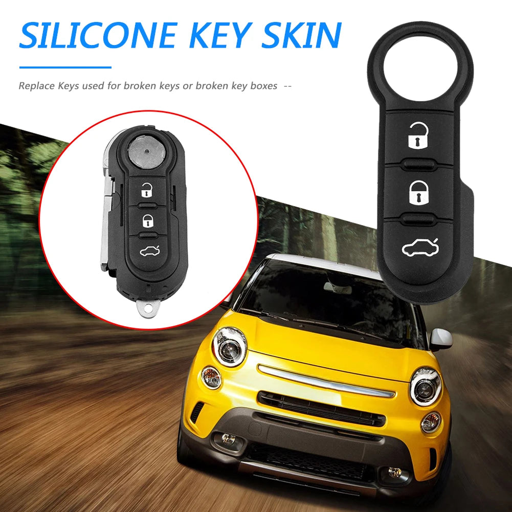 3 Button Remote Car Key Pad Silicone Flip Remote Car Key Button Pad Remote Car Key Case Cover for Fiat 500 Panda Abarth Punto