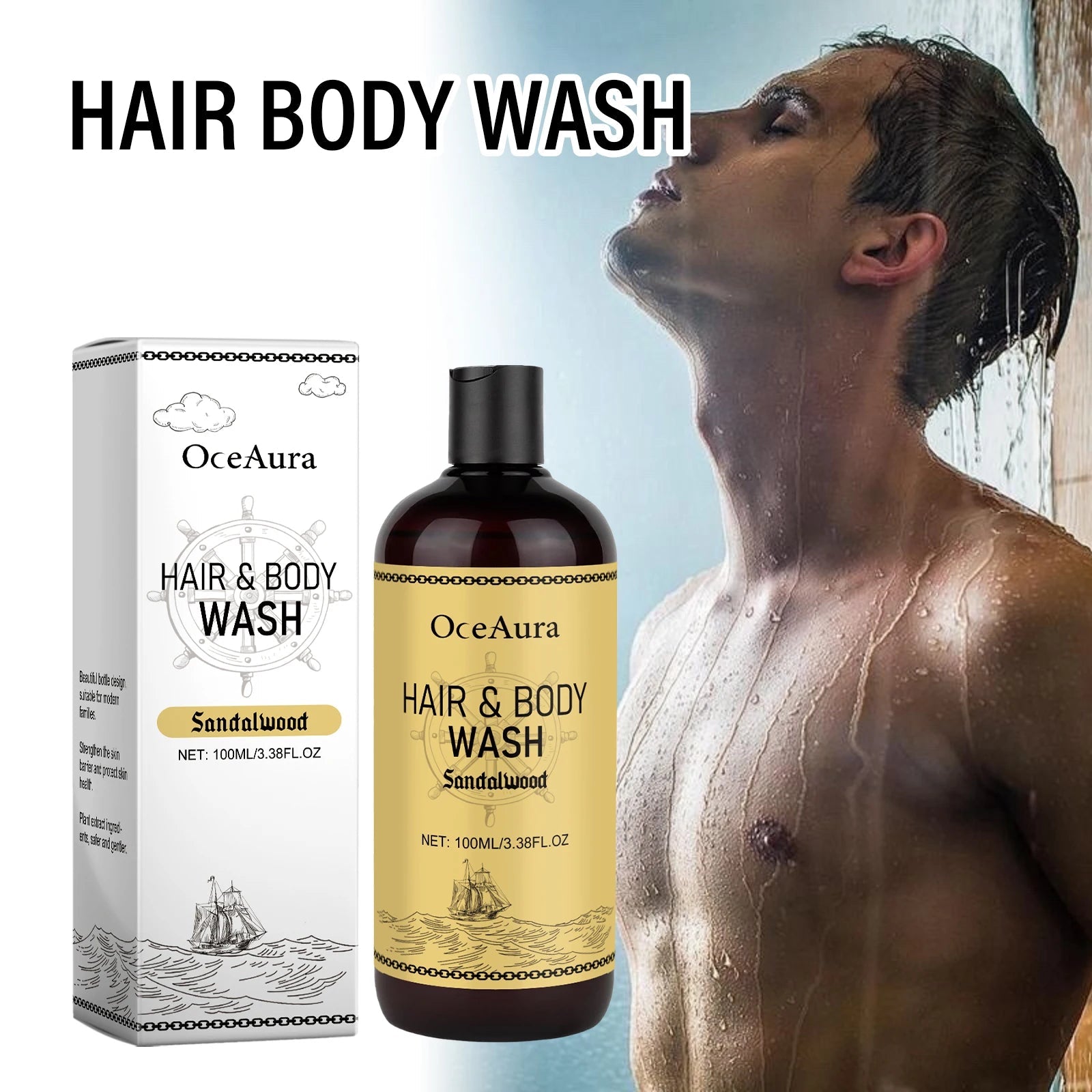 OceAura 2-in-1 Shampoo & Body Wash for Men - Moisturizing Body Wash, Skin & Scalp Cleanser, Hair Shampoo Halalzen