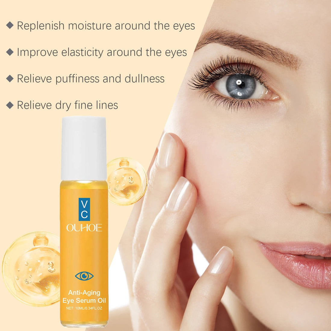 Anti Aging Eye Serum Oil Brightening Firming Fade Fine Lines Remove Puffiness Dark Circles Hydrating Smooth VC Eye Essence Oil Halalzen