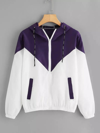 New Outdoor Jacket Coat Womens Long Sleeve Patchwork Thin Skin Suits Hooded Zip Stitching Outwear Coat Running Sport Jacket