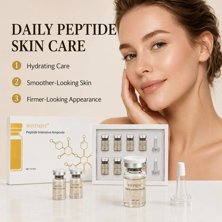 WISTMIST Peptide Serum for Face, 8 x 5ml Intensive Ampoule Facial Serum, Hydrating Firming Smoothing Face & Neck Essence, Fine Line & Elasticity Skin Care, Lightweight Daily Facial Serum for All Skin Types