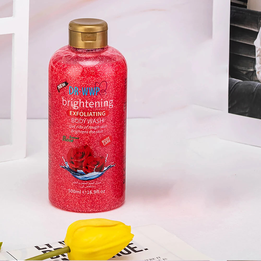 Rose Lavender Kojic Acid AHA Shower Gel Deep Cleansing Brighten Skin Scrub Body Wash Exfoliator Body Care Fragrance Skincare Halalzen