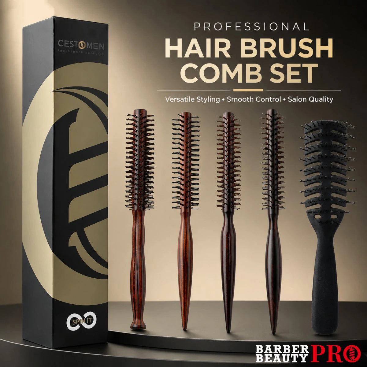 2Pcs Professional Salon Hair Styling Brush Wooden Round Brush Set Vent Brush Detangling Volumizing Hair Brush Barber Home Use
