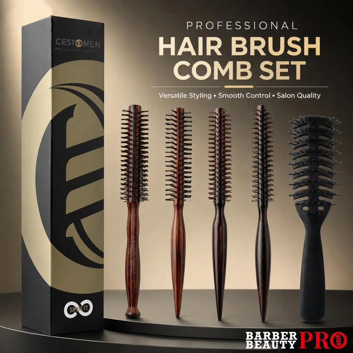 2Pcs Professional Salon Hair Styling Brush Wooden Round Brush Set Vent Brush Detangling Volumizing Hair Brush Barber Home Use