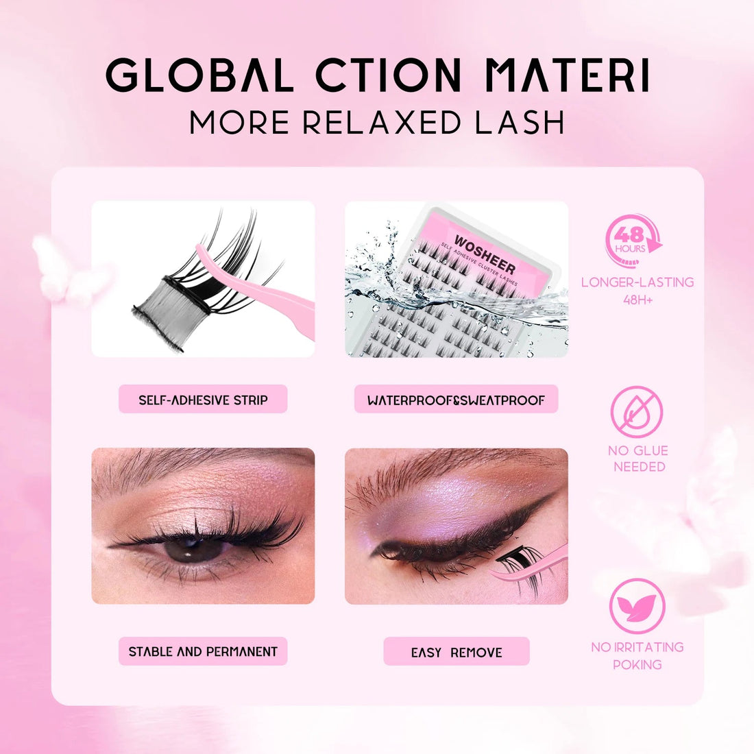 WOSHEER Manga Self Adhesive Lash Clusters Kit Natural Reusable Eyelash Clusters No Glue Needed Pre Glued Cluster Lashes Halalzen