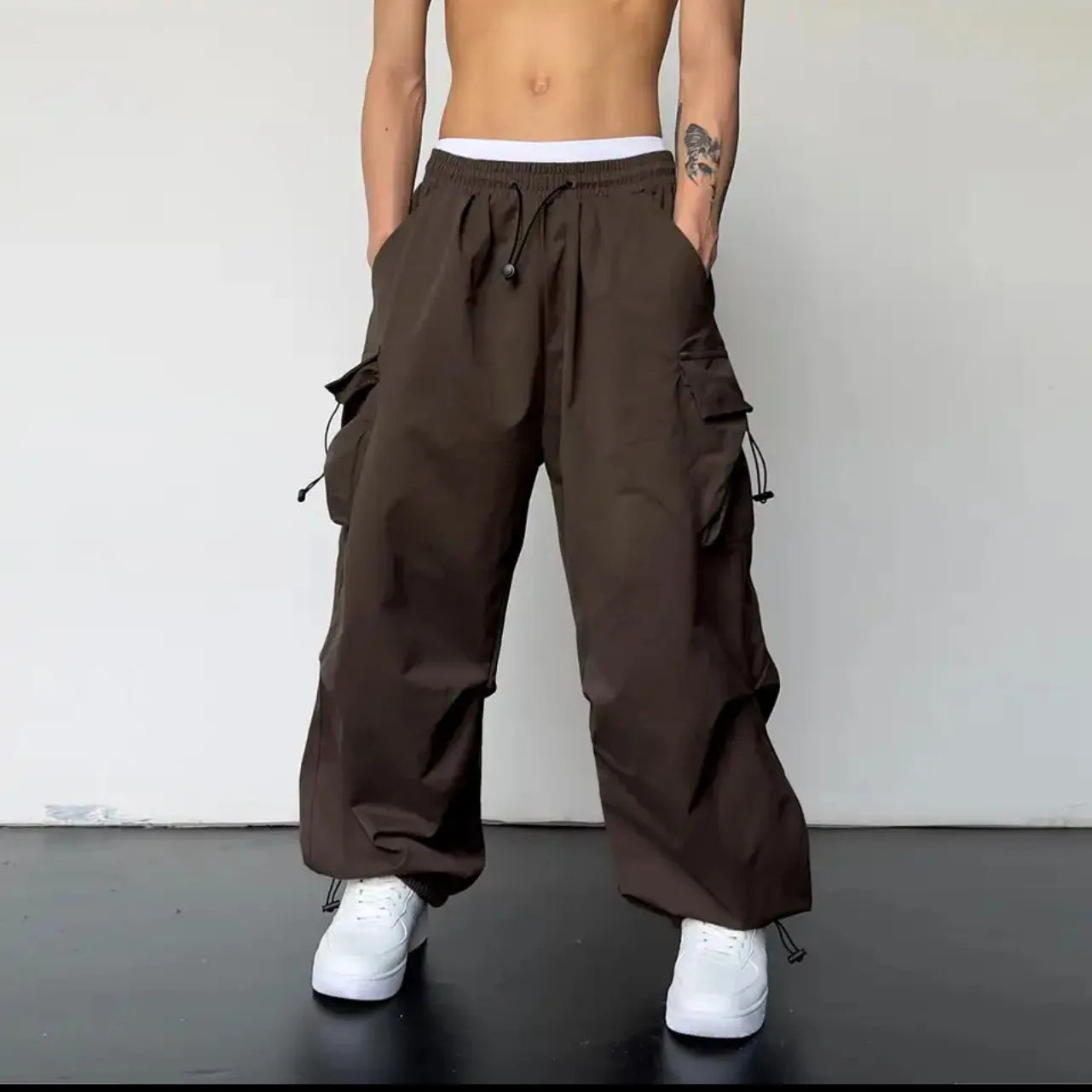 2024 Summer New Quick Drying Work Pants Men's American Parachute Pants High Waist Wide Leg Casual Sports Long Pants