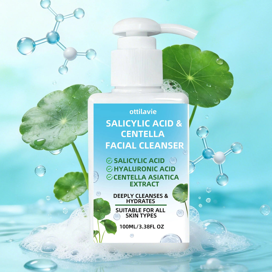 Ottilavie Salicylic Acid & Centella Face Wash: Gentle Exfoliating Cleanser for Deep Pore Care & Hydration, Daily Use, 100ml Halalzen