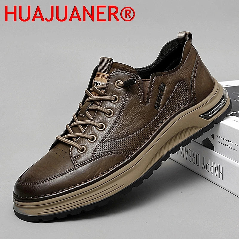 Designer Brand Men Genuine Leather Outdoor Oxford Shoe Antiskid Wear-Resistant Vulcanized Shoe Comfy Casual Lace-Up Running Shoe