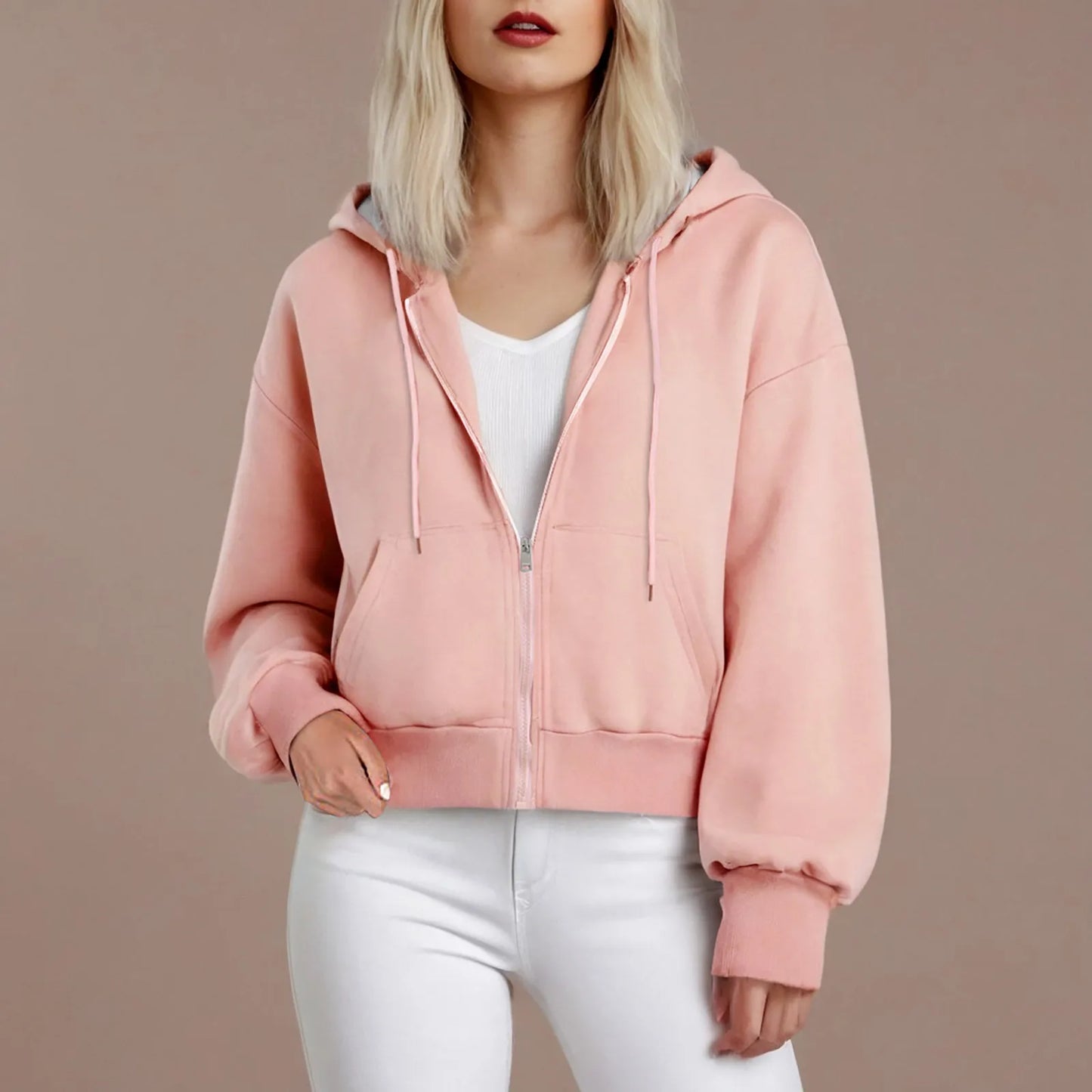 Hoodies Y2k Women Casual Fashion Solid Color Zipper Cropped Sweatshirt Jacket Cropped Zipper Sweatshirt Moletons Femininos