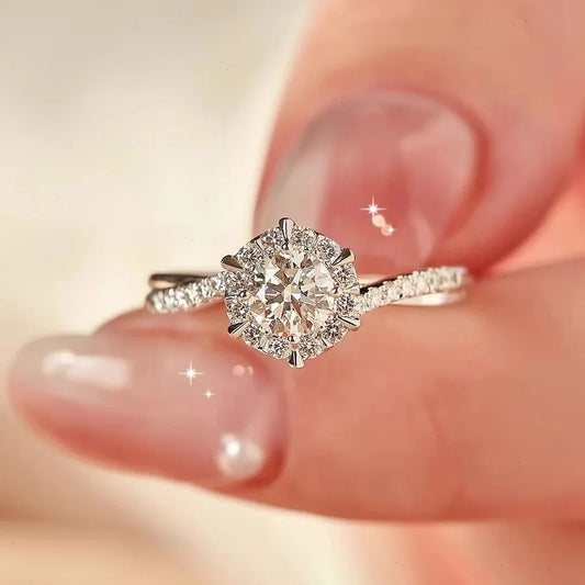 Imitation Moissanite Star Woven Ring Eight Hearts and Eight Arrows Zircon White Gold Twisted Arm Design Engagement Diamond Ring