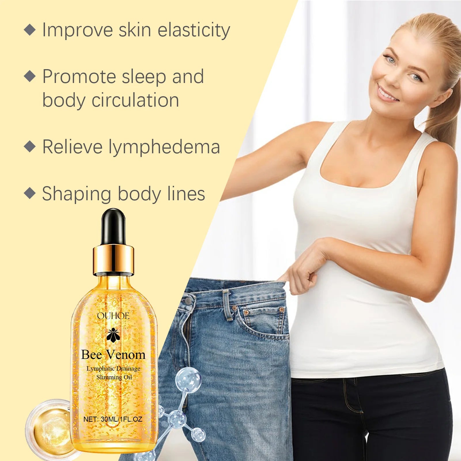 OUHOE 30ml Bee Venom Body Care Oil Massage to Tighten the Body Shape Slimming Show Body Abdominal Care Oil