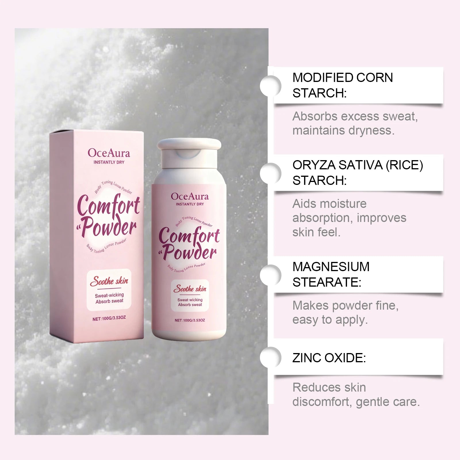 Comfort Powder All Over Body Powder Sweat Wicking Odor Resistant Chafing Prevention Talc-Free Dry Comfort for Women & Men