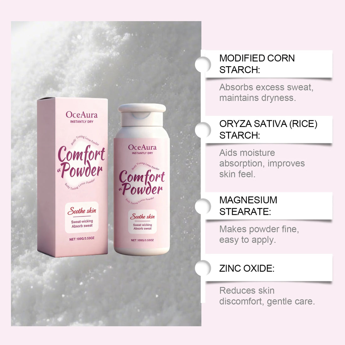 Comfort Powder All Over Body Powder Sweat Wicking Odor Resistant Chafing Prevention Talc-Free Dry Comfort for Women & Men
