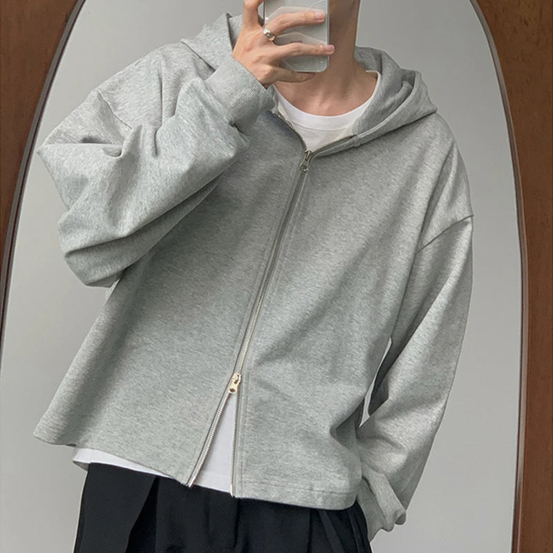 Autumn Korean Fashion Zip Hooded Sweatshirts Men Long Sleeve Y2K Vintage Hoodies Basic Crop Tops Loose Streetwear Hoody Jacket
