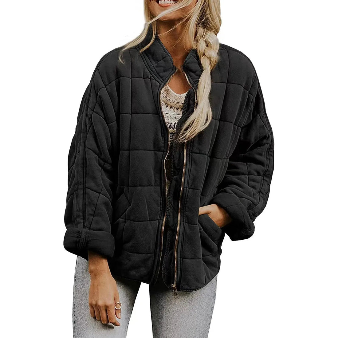 Women Casual Cotton Jacket Solid Color Loose Zipper Jacket With Pocket Autumn Winter Warm Coat Fashion High Street Outerwear