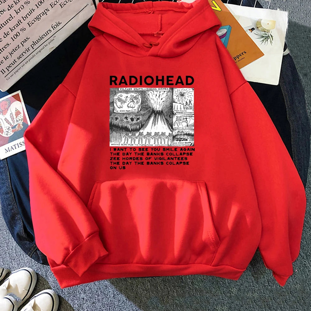 RockIndie Rock Radiohead Print Hoodie Man/Women Pullovers Hoodies Long Sleeve Fleece Streetwear Harajuku Male Tops Sweatshirts