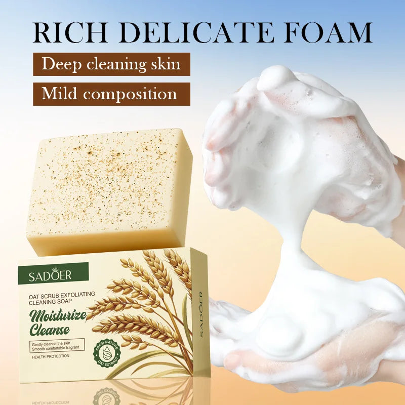 100g Oat Scrub Exfoliating Cleaning Soap, It Contains Fine Exfoliating Particles, Is Gentle and Does Not Harm the Skin, Cleans Stains, and Keeps the Skin Moisturized after Washing. Halalzen