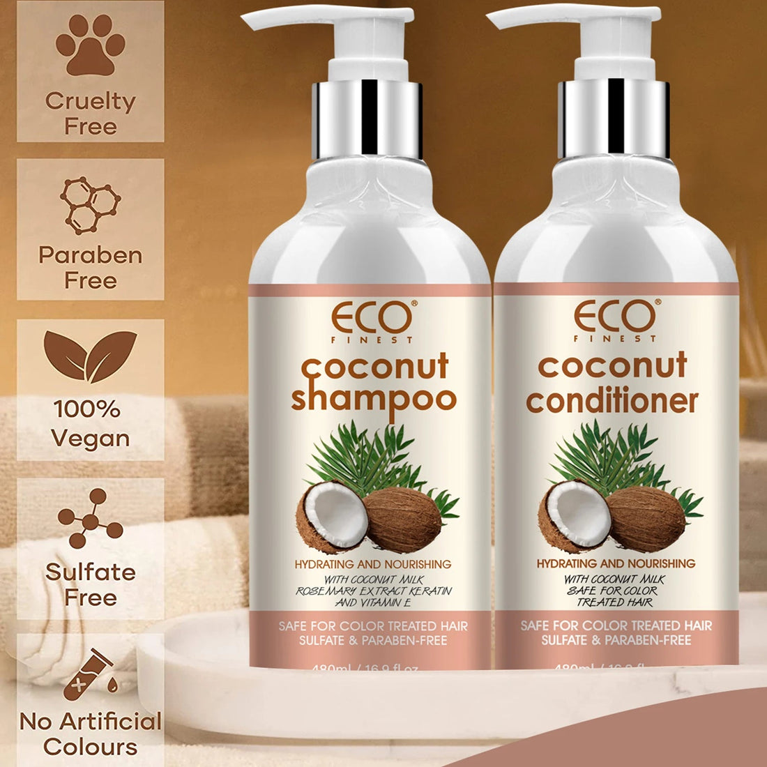 72H Shine Extra Volume Coconut Shampoo & Conditioner Set for Thin Hair 500ml Silicone-Free Formula to Enhance Hair Fullness Halalzen