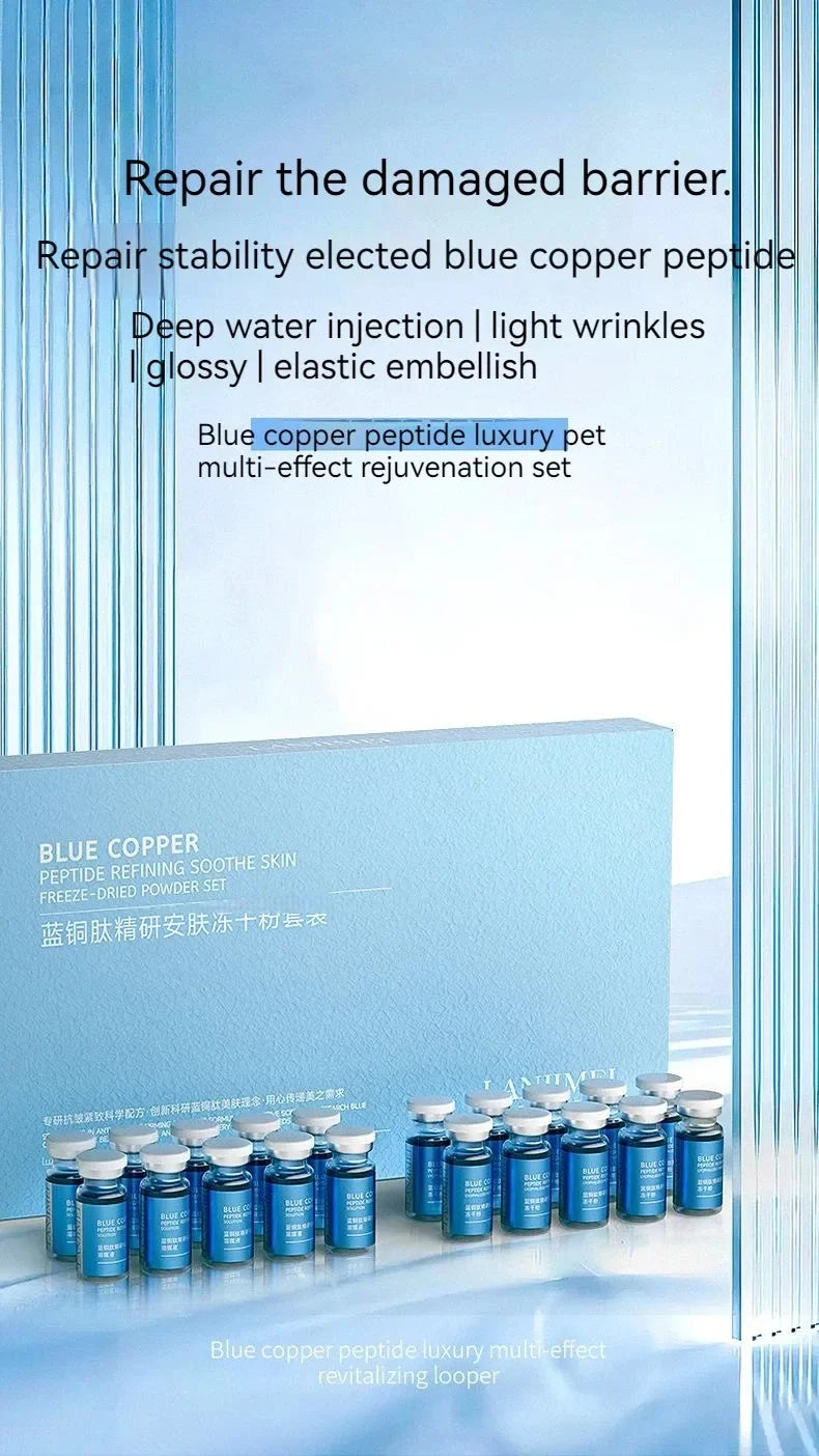 Blue Copper Peptide Freeze-Dried Powder Set Oligopeptide Anti Wrinkle Essence Shrink Pores Acne Treatment Skincare Serum 20pcs Halalzen