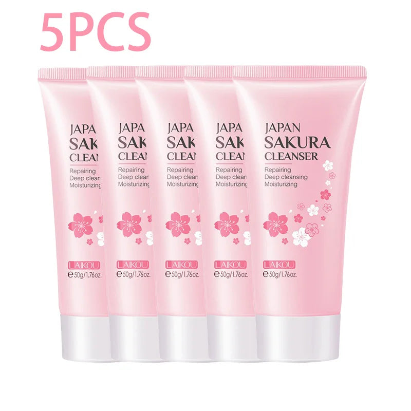 Sakura Cleanser Rich Foam Deep Clean Remove Grease Improve Oily Face Wash Cream Gentle Moisturizing Remove Blackhead Cleanser Halalzen