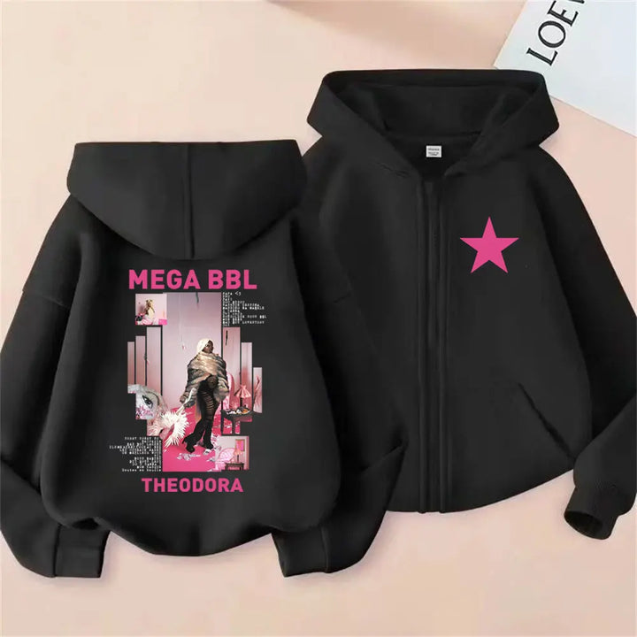 Rapper Theodora Mega Bbl Album Zipper Hoodie Men Women Hip Hop Fashion Pop Music Streetwear Male Casual Vintage Zip Up Jacket