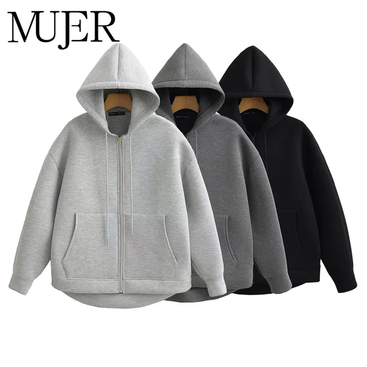 MUJER Zip up Hoodies Women Autumn Hooded Sweatshirt Woman Long Sleeve Oversized Women's Sweatshirts Zip Hoodie Women Jackets