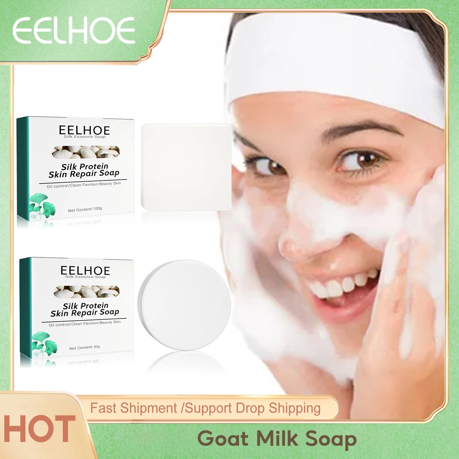 Goat Milk Soap Silk Protein Skin Repair Soap Deep Cleaning Face Wash Face Purifying Mask Oil Control Skin Care Moisturizing Soap Halalzen